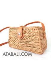 Mini rattan ata sling bags coins purses leather handle